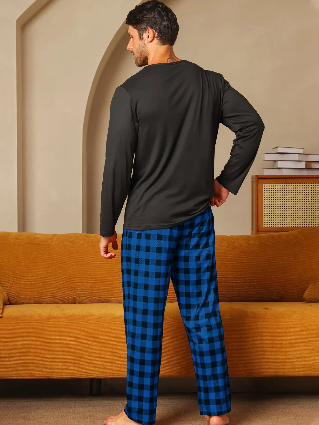 Ice Silk Long Sleeve Long Pants Men's Pajama Set