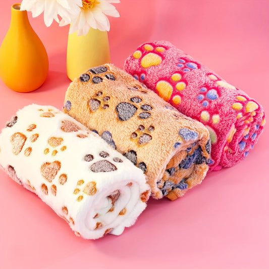 1pc Dog Paw Print Pet Blanket, Soft Velvet Dog Throw Blanket Suitable For Large Medium Small Dogs, Warm And Soft Dog Bed Cover