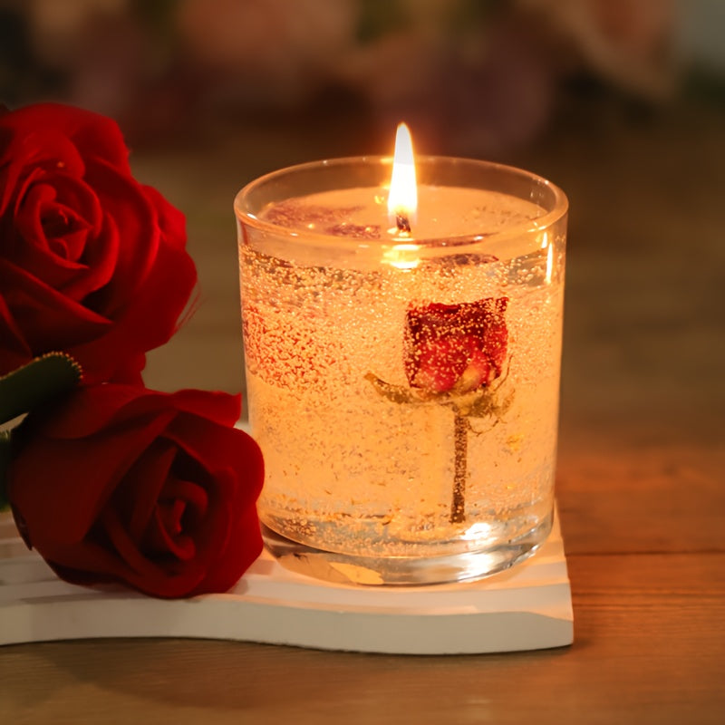 Rose Jelly Scented Candle for Aromatherapy, Romantic Atmosphere - Ideal for Birthdays, Valentine's Day, Anniversaries, Thanksgiving, Christmas - 1pc, Soy Wax in Glass Jar