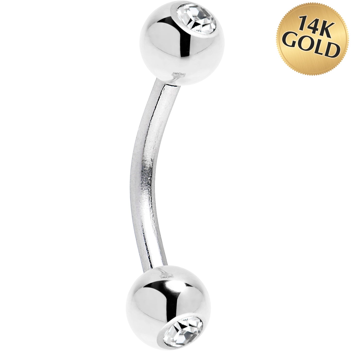 Solid 14k White GOLD Cubic Zirconia Eyebrow Ring 16G 5/16