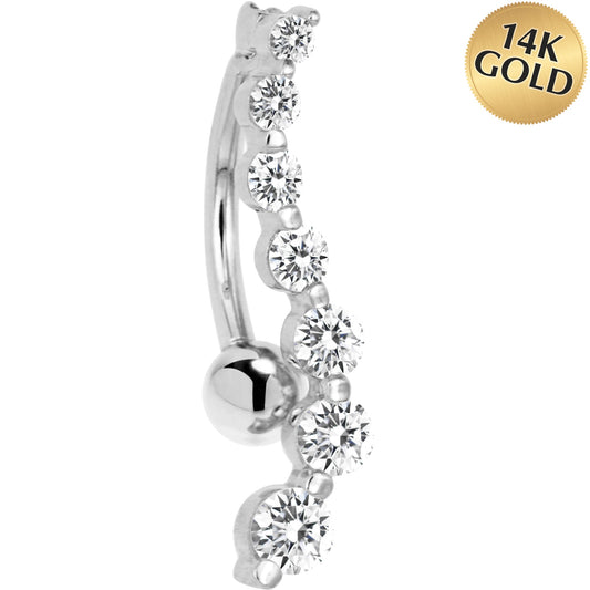 16G Solid 14k White Gold Top Mount Cubic Zirconia Journey Belly Ring