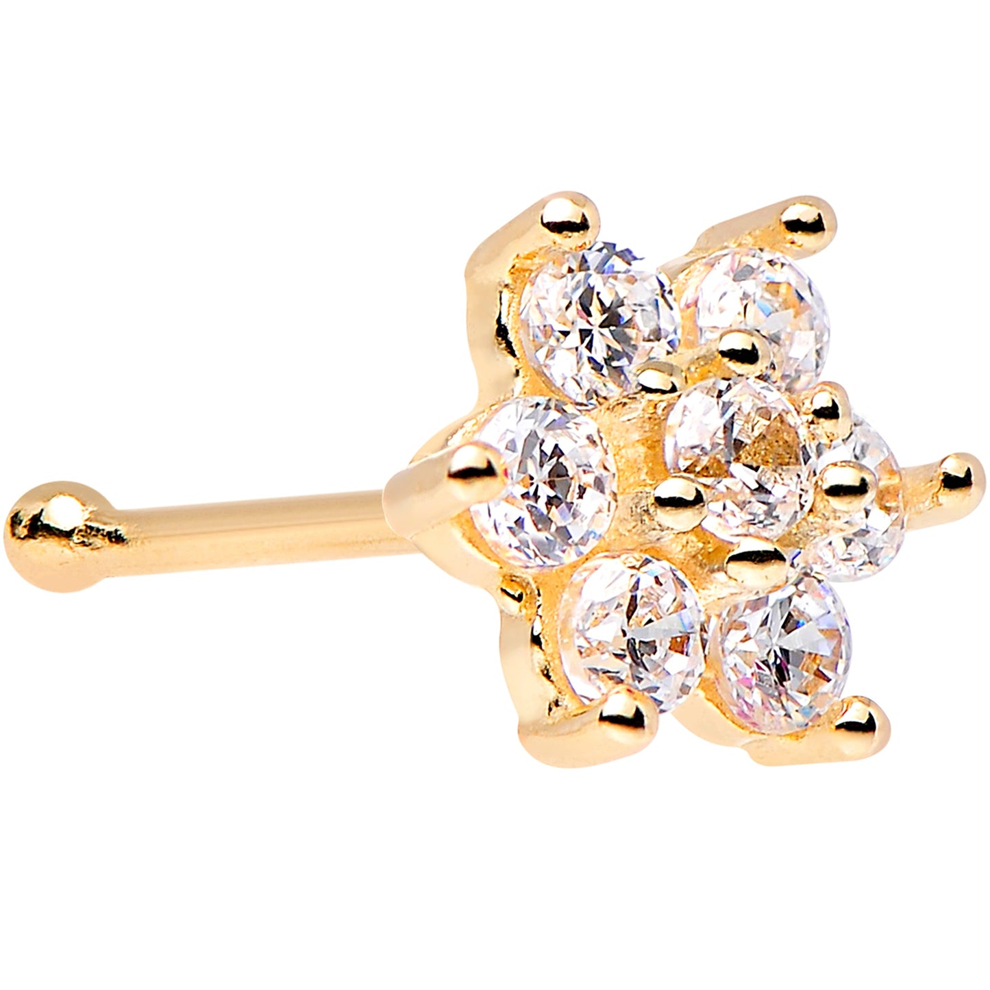 Solid 14k Yellow Gold Clear Cubic Zirconia Flower Nose Stud
