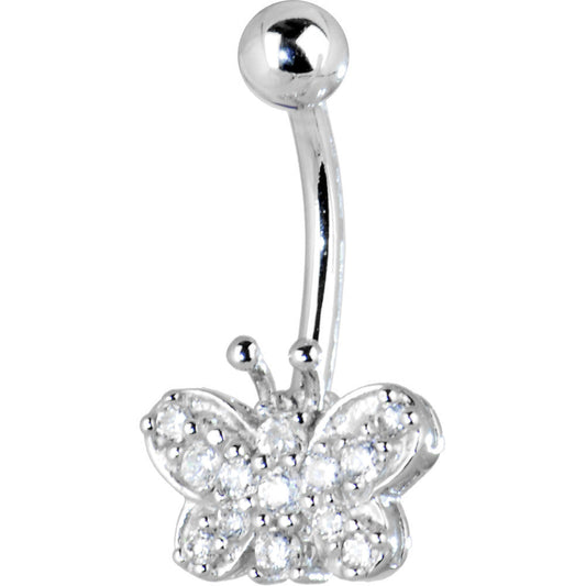 16G Solid 14k White Gold Cubic Zirconia Butterfly Dreams Belly Ring