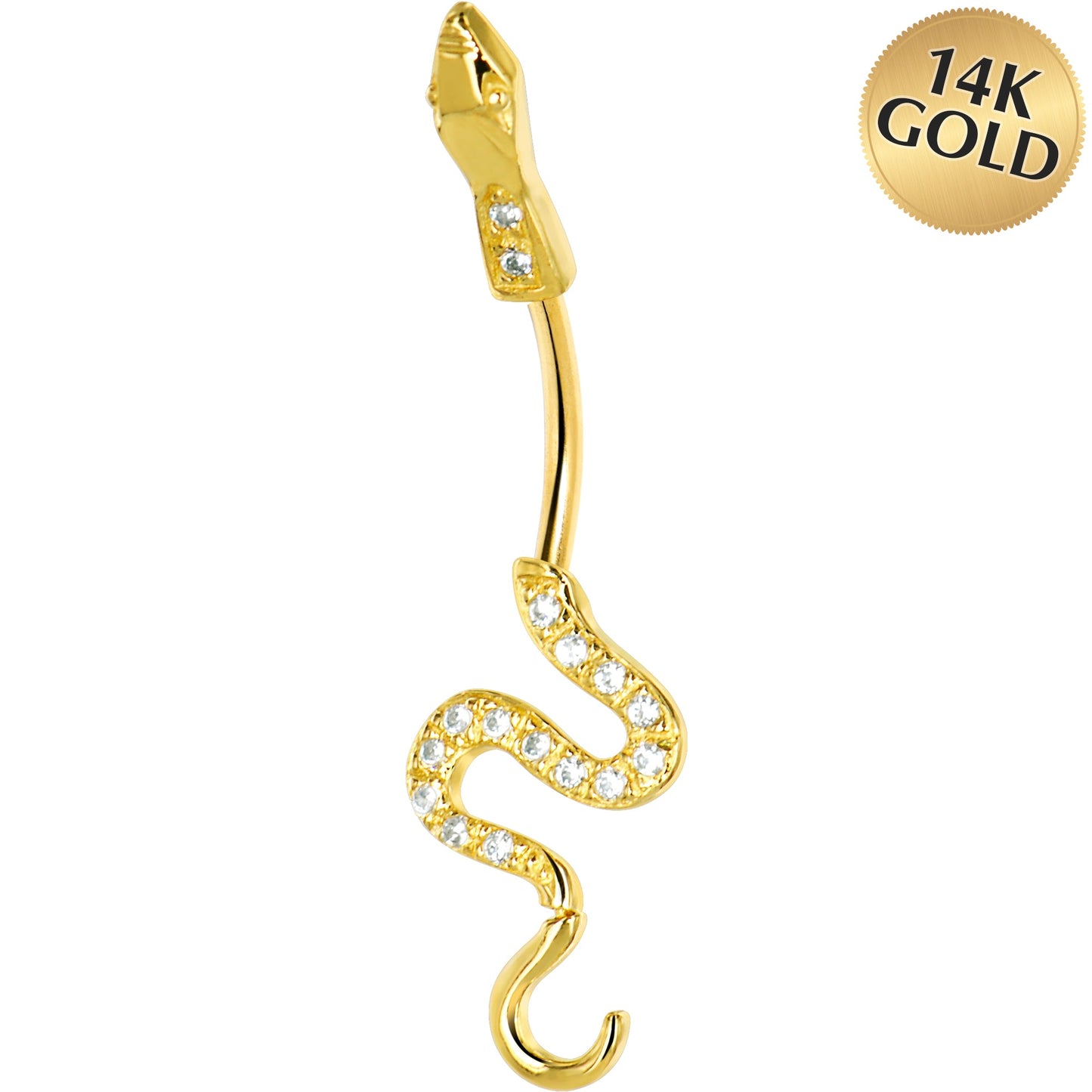 16G Solid 14k Yellow Gold Cubic Zirconia Sexy Snake Belly Ring