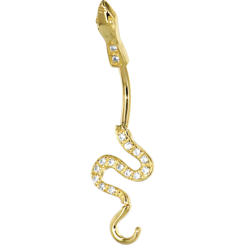 16G Solid 14k Yellow Gold Cubic Zirconia Sexy Snake Belly Ring
