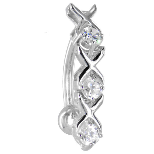 16G Solid 14k White Gold Top Mount Cubic Zirconia Xoxo Belly Ring