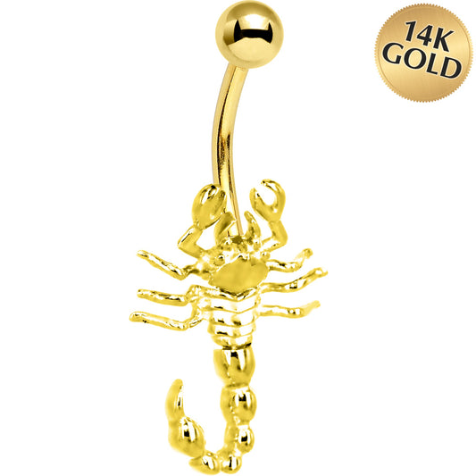 16G Solid 14K Yellow Gold Scorpion Belly Ring