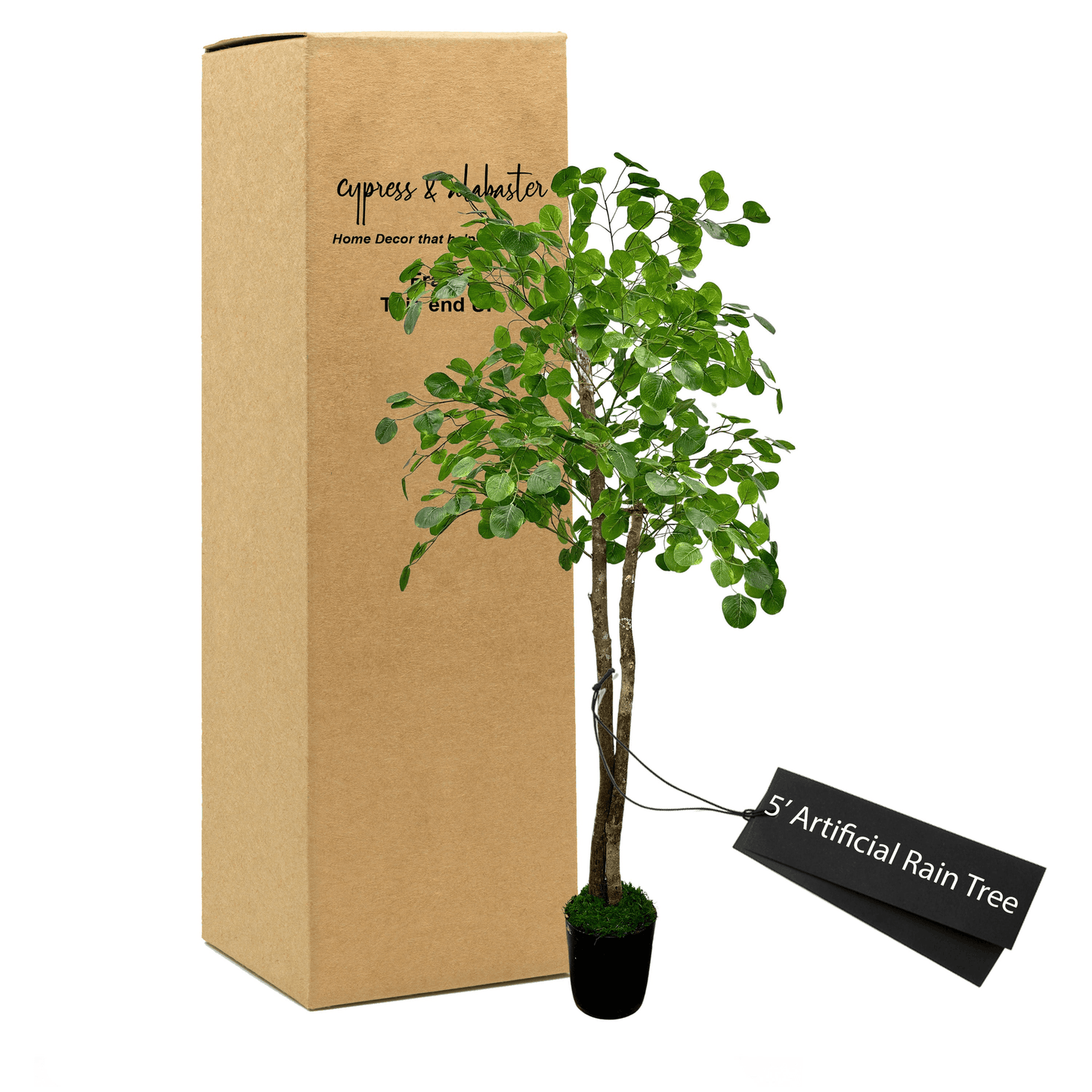 5' Lifelike Artificial Rain Tree In Elegant Plastic Pot