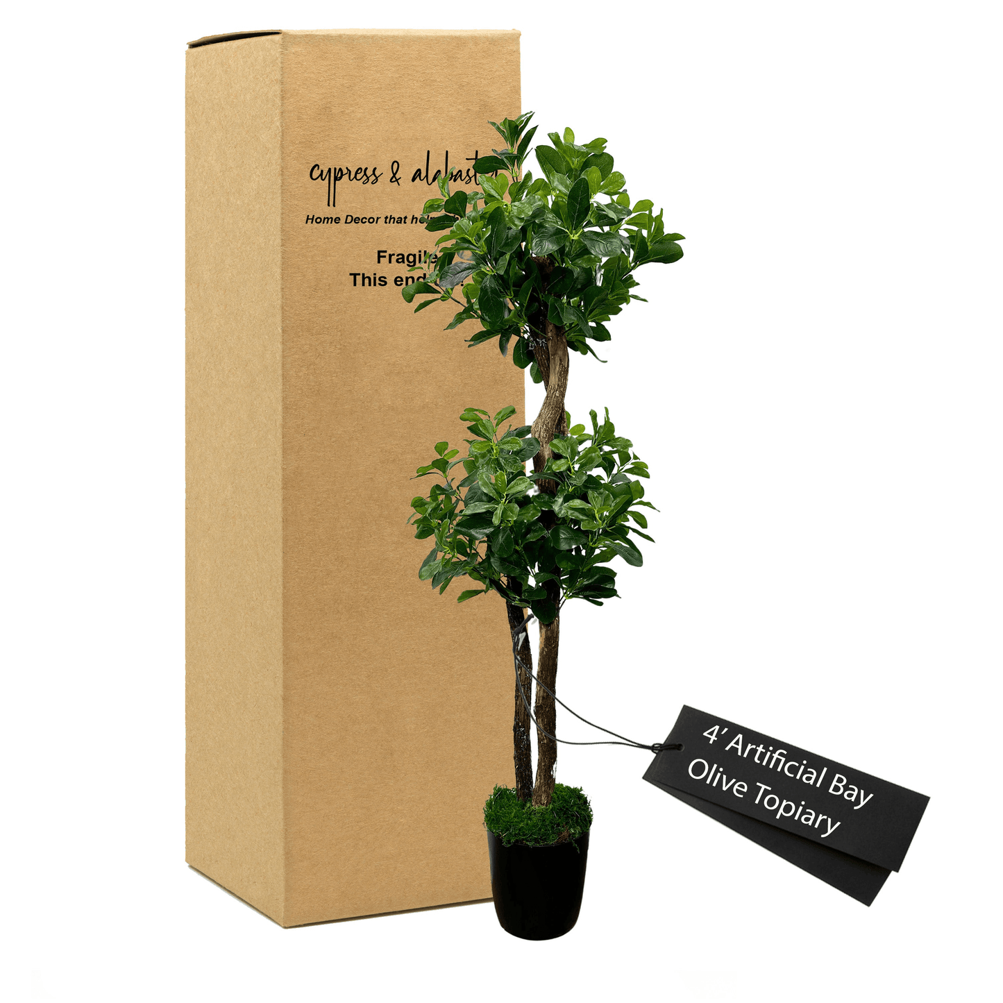 4' Lifelike Bay Olive Topiary Tree In Durable Plastic Pot