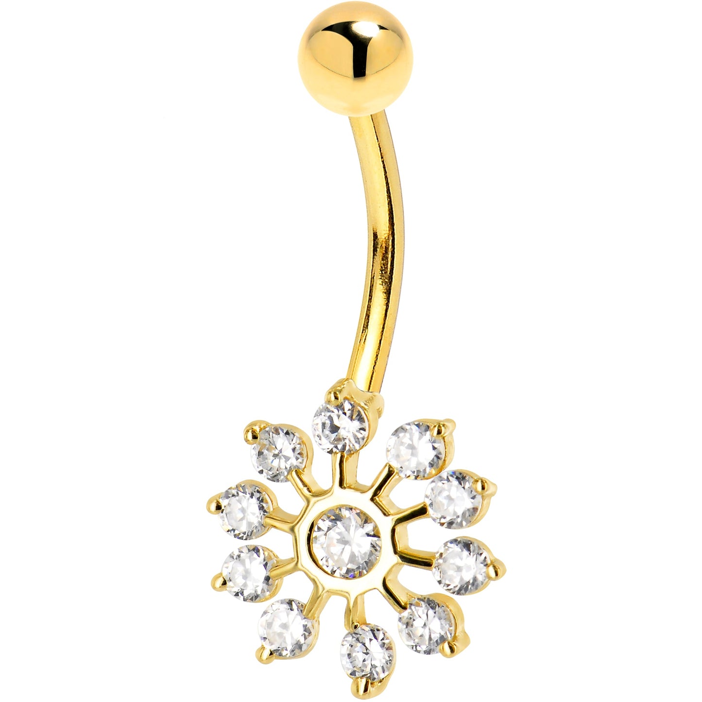 16G Solid 14K Yellow Gold Cubic Zirconia PEACOCK Belly Ring