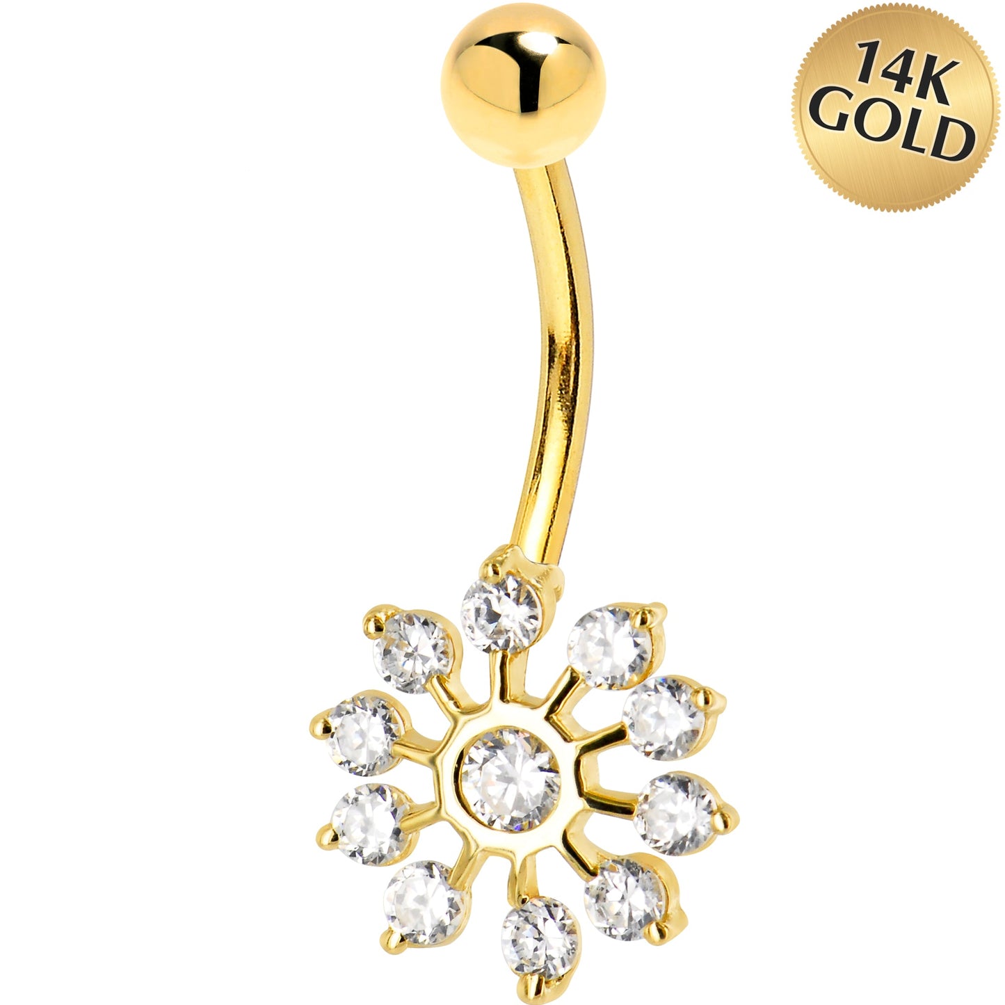 16G Solid 14K Yellow Gold Cubic Zirconia PEACOCK Belly Ring