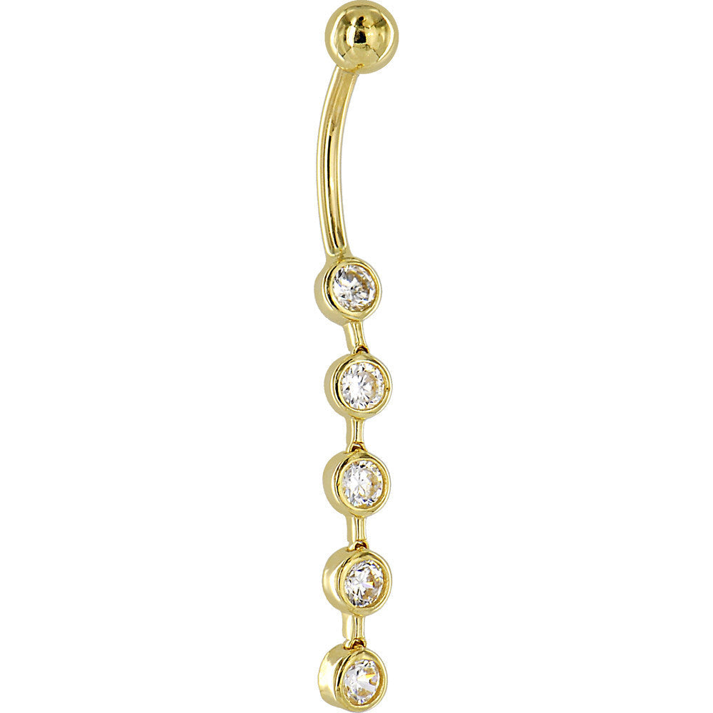 16G Solid 14K Yellow Gold Paragon Cubic Zirconia Drop Belly Ring