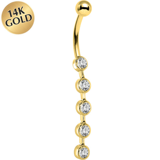 16G Solid 14K Yellow Gold Paragon Cubic Zirconia Drop Belly Ring