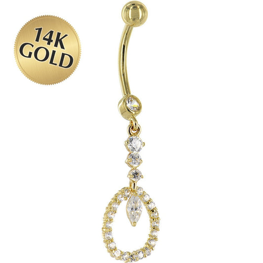 16G Solid 14K Yellow Gold Ciruclar Indulgence Cubic Zirconia Belly Ring