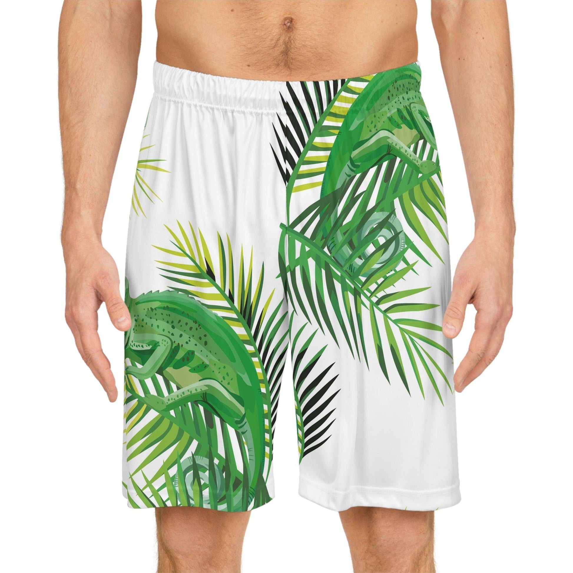 Chameleons on Banana Leaves Basketball Shorts - Lizard Vigilante