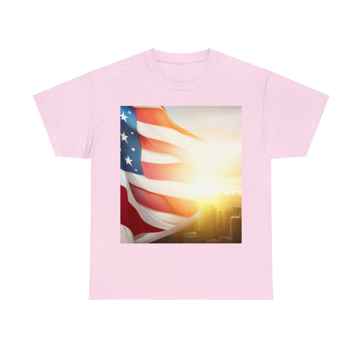 Patriot American Flag Over Gotham Unisex Heavy Cotton Tee / Red, White, and Blue Old Glory Sun T-Shirt - Lizard Vigilante