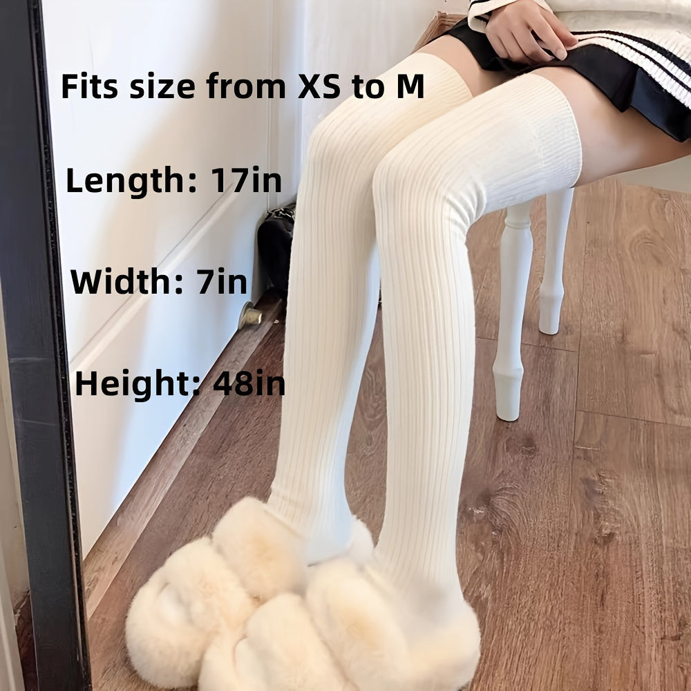 Women's Solid Ribbed Over-the-Knee Socks, Comfy & Warm Thicker Thigh High Socks