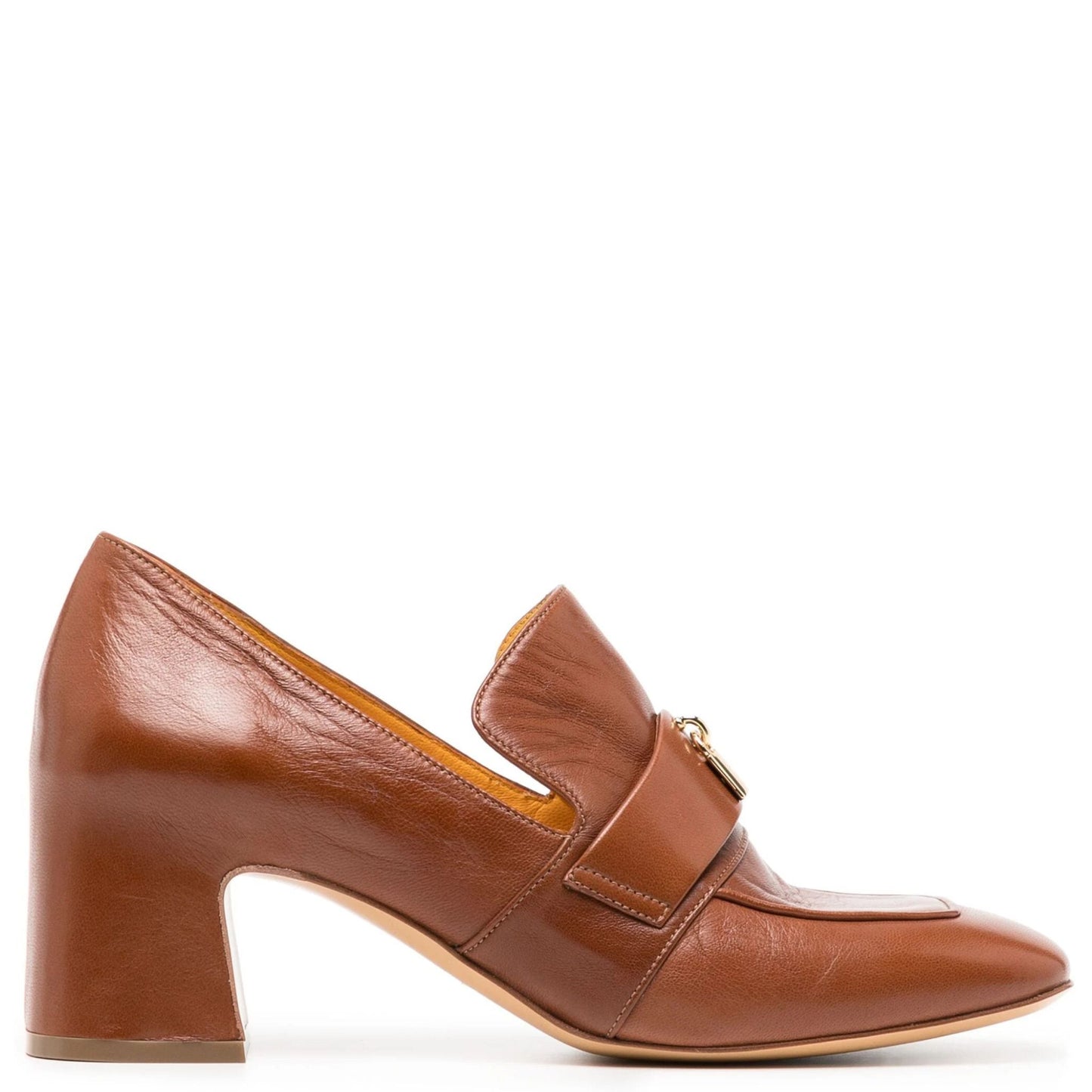 Tan Leather Lock Heel Loafer