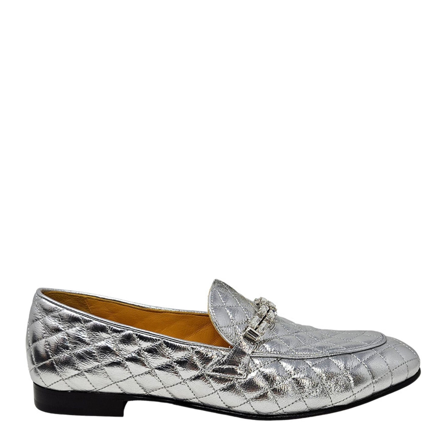 Silver Quilted Flat Loafer
