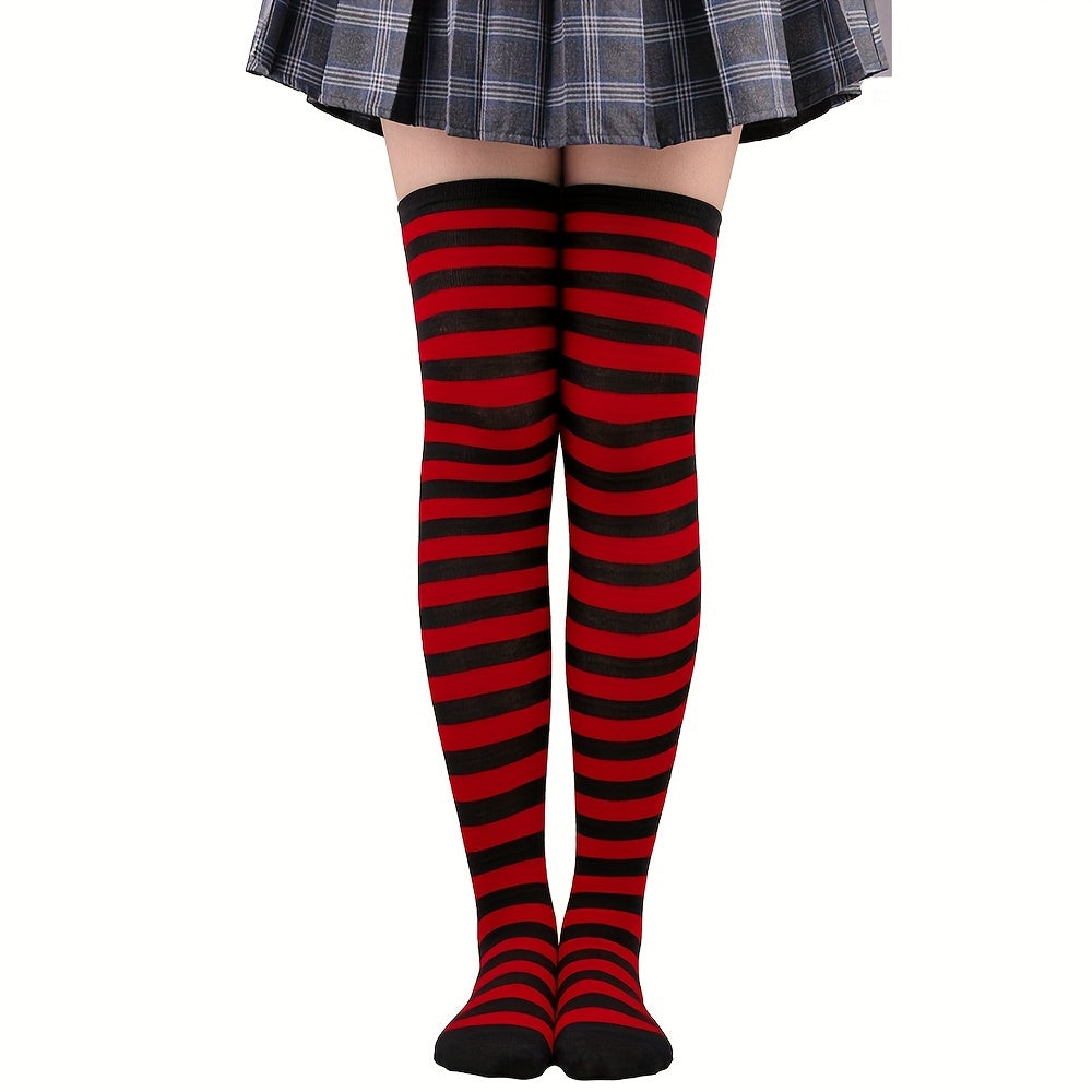 Vibrant Striped Knee High Socks - Women's Calf Socks for Music Festival, Cosplay Party, and Fashion Statement - Soft, Stretchy, and Comfortable Stockings & Hosiery for All-Day Wear