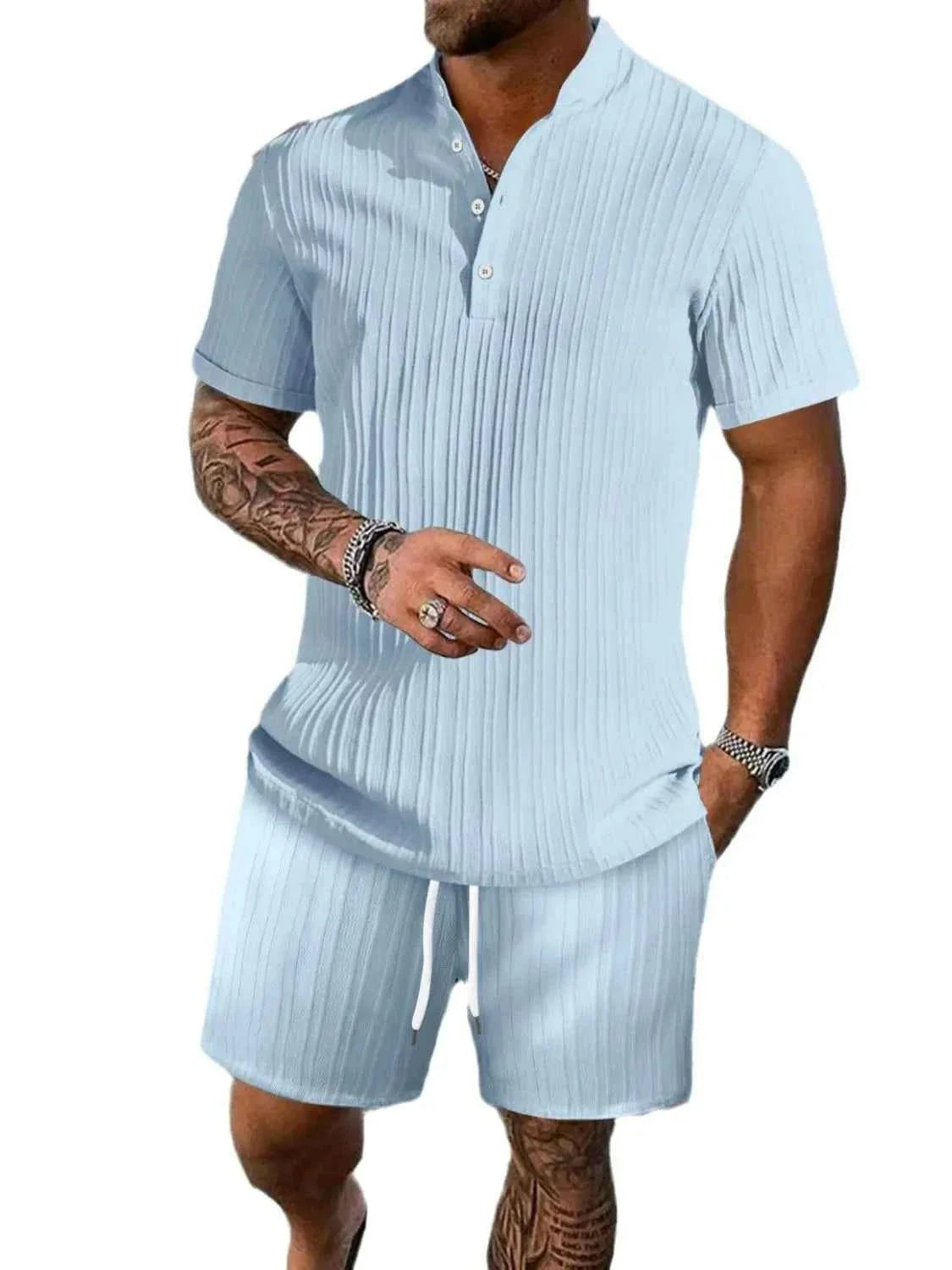 Men's Plus Size Short Sleeve Shirt and Shorts Set - Two Piece Summer Outfit