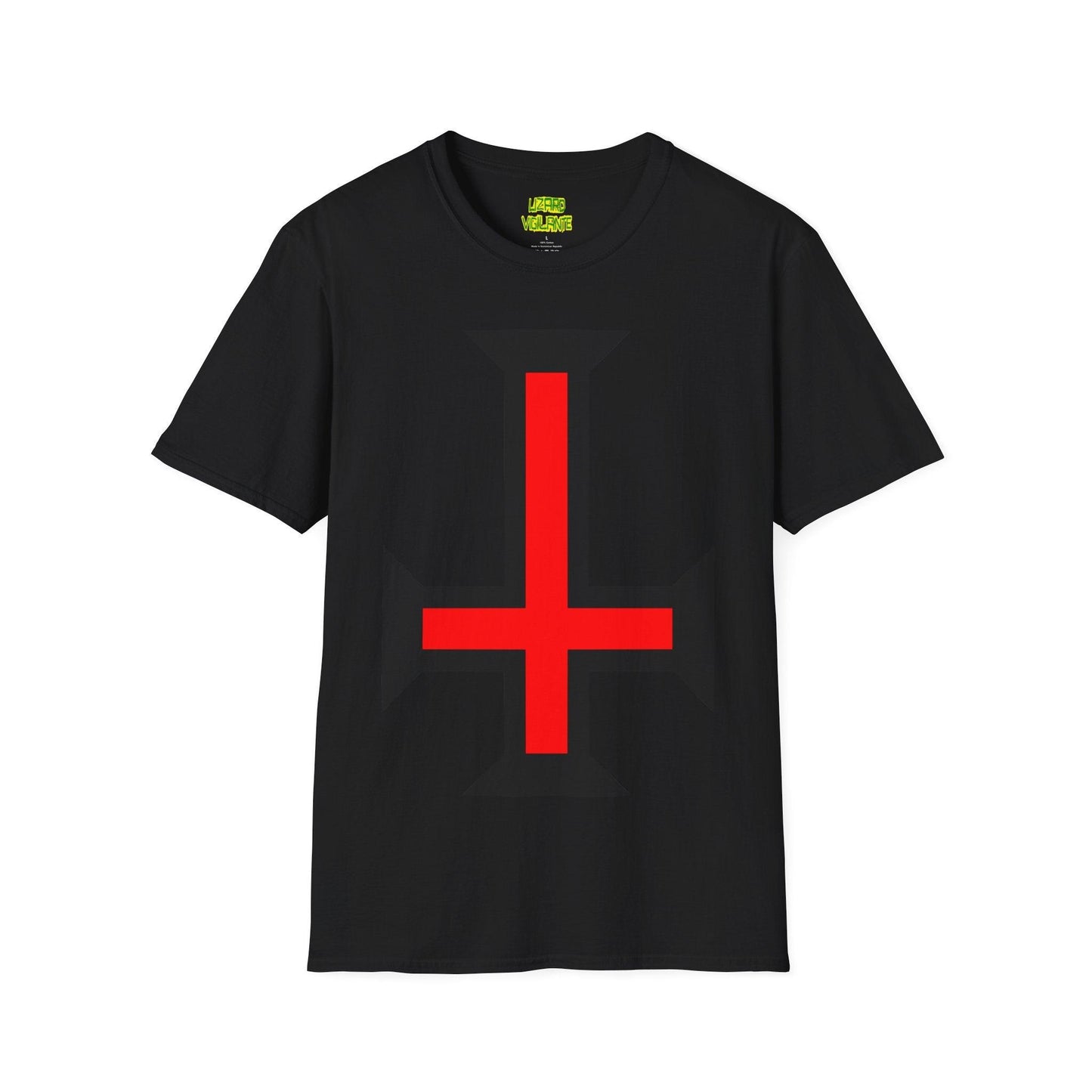 Crimson Upside Down Cross Unisex Softstyle T-Shirt - Lizard Vigilante