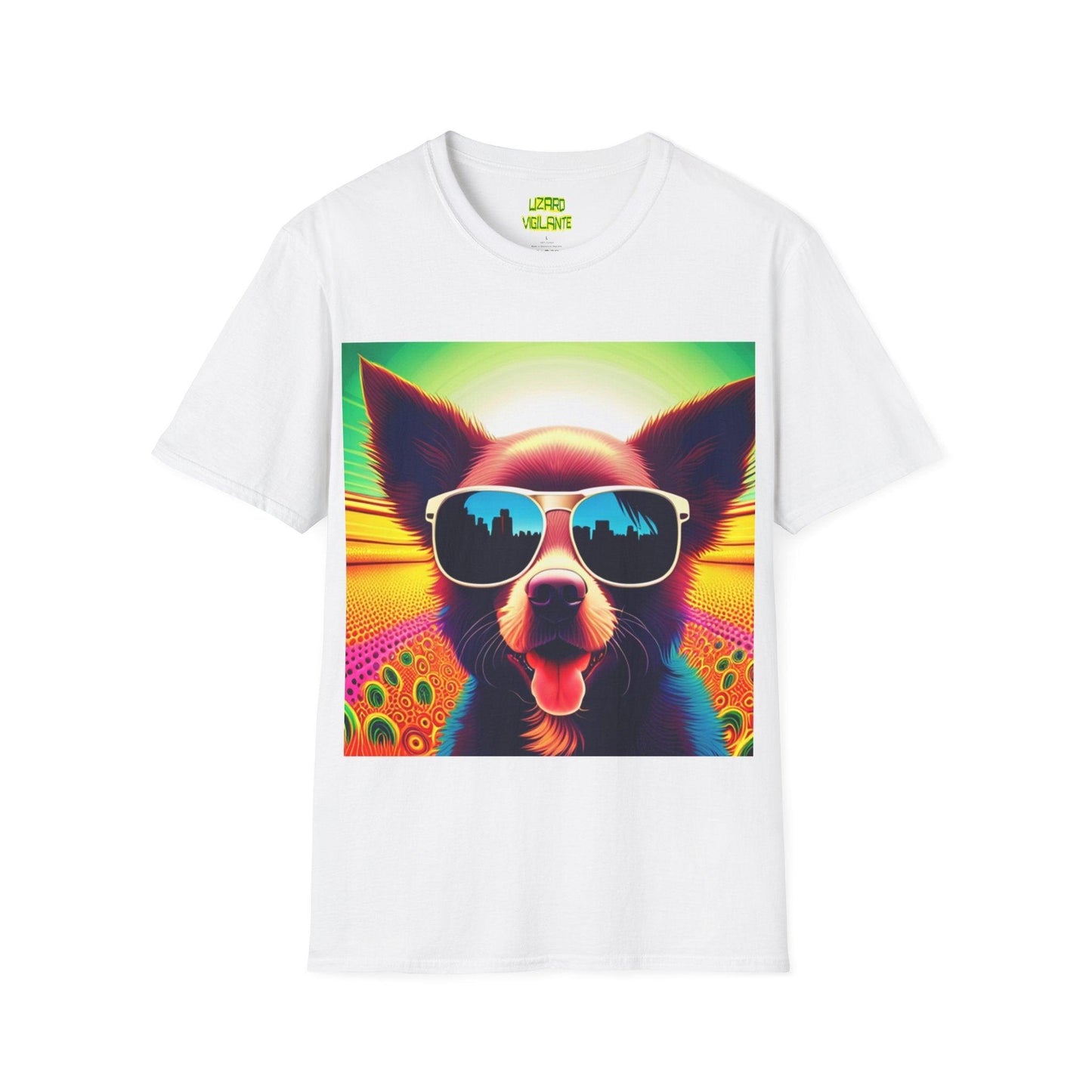 Puppy With Shades Trippy Unisex Softstyle Psychedelic T-Shirt - Lizard Vigilante