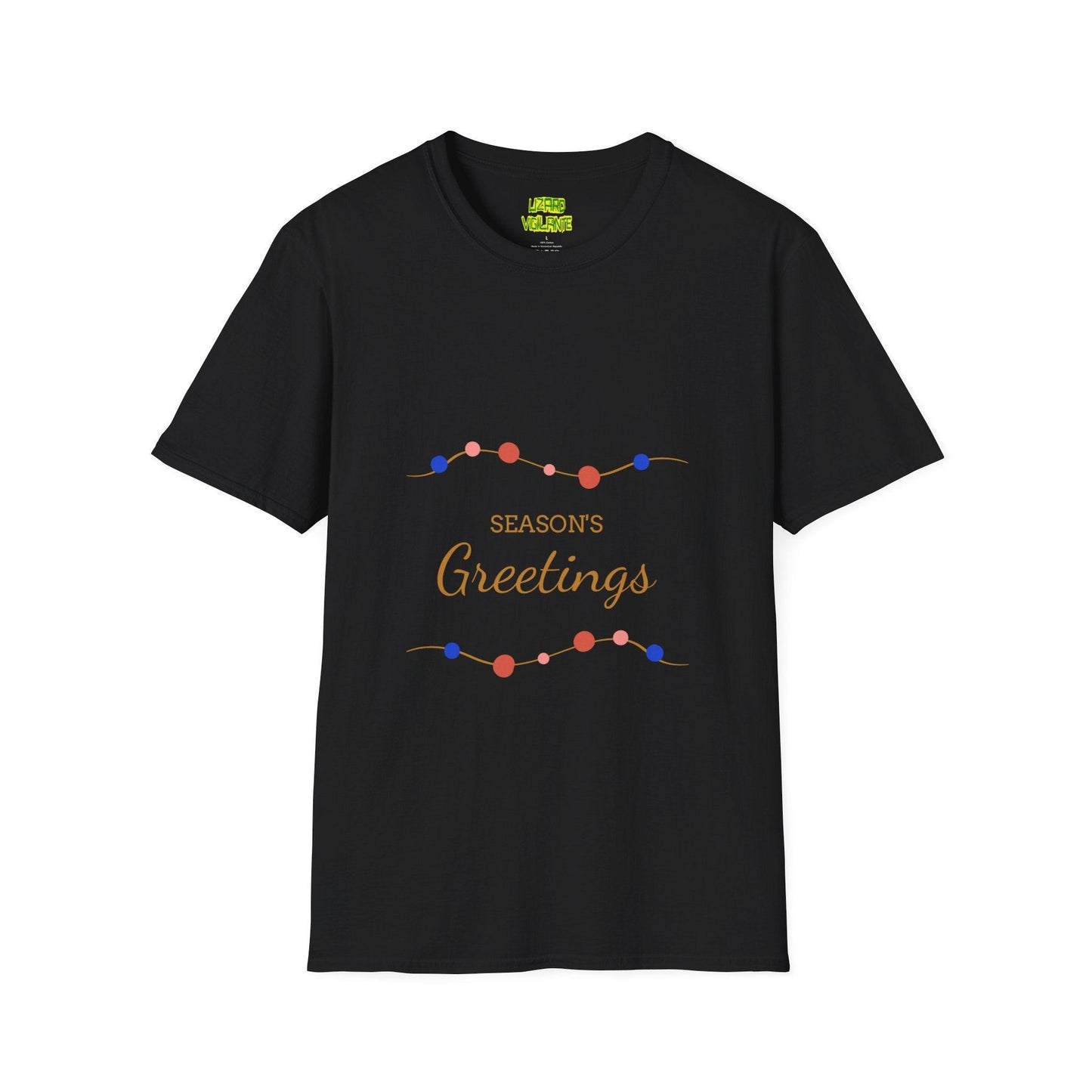 Season's Greetings with Strings of Lights Holiday Unisex Softstyle T-Shirt - Lizard Vigilante