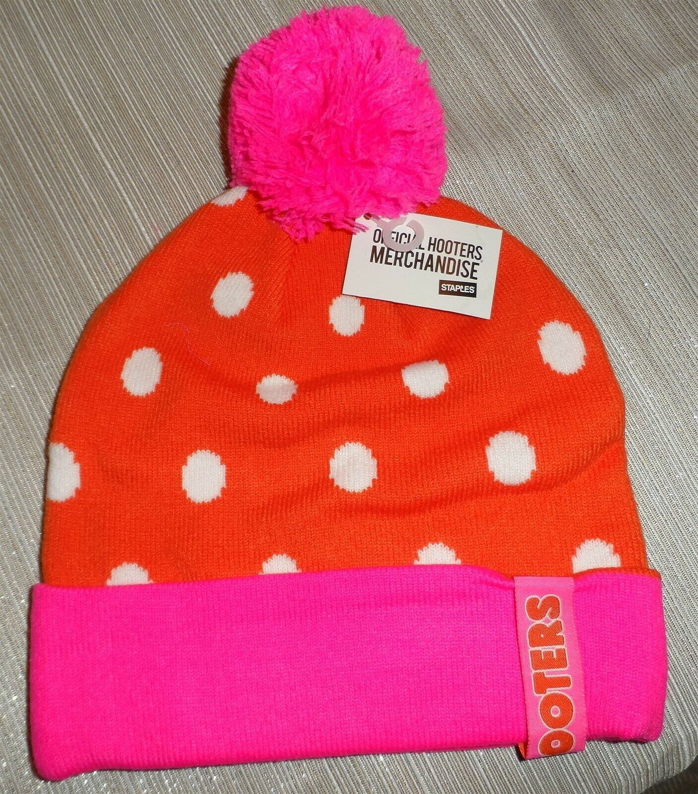 HOOTERS Orange Polka Dot Licensed Striped Knit Beanie *Never Worn*