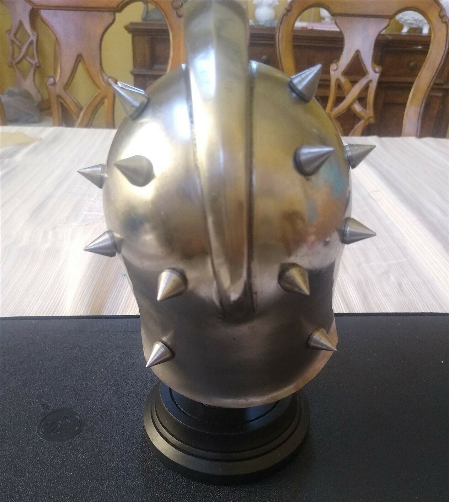 Miniature 7 Inch 18-Gauge Steel Spiked Gladiator Helmet W/Stand