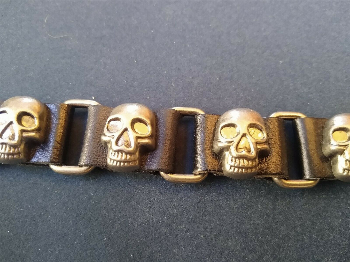 Black Leather Bracelet with Buckles & Skulls ~Adjustable~ Be a Rockstar!
