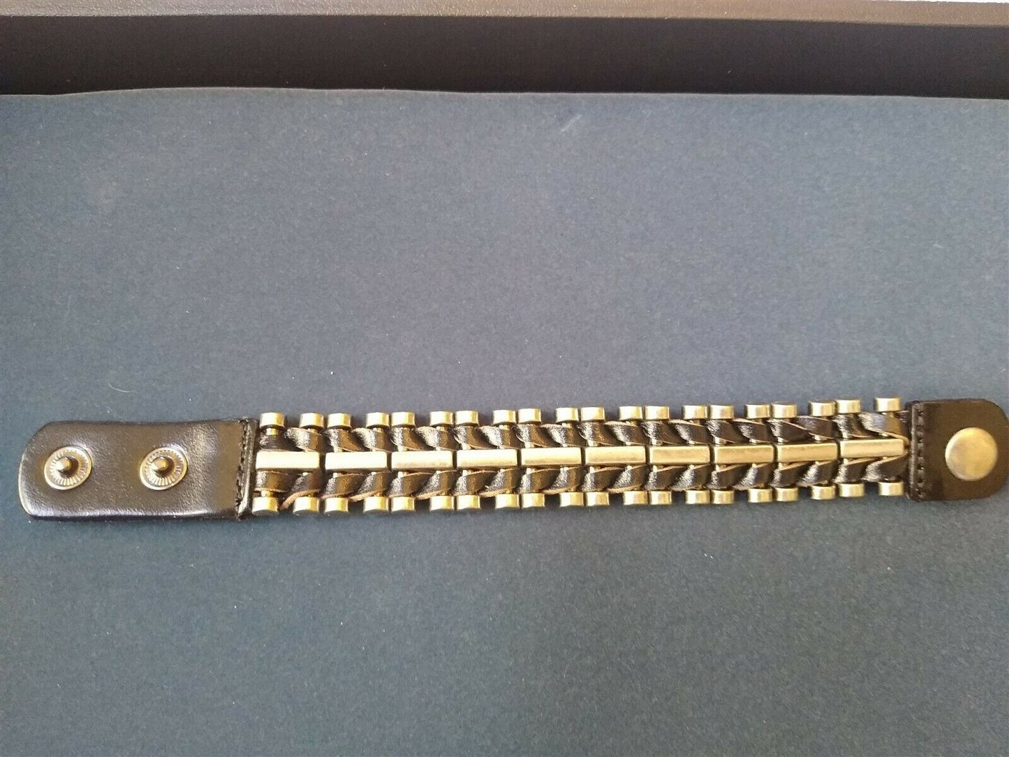 Black Leather 1.25 Inch Wide Cuff Bracelet with Steel Nailheads! ~Adjustable~