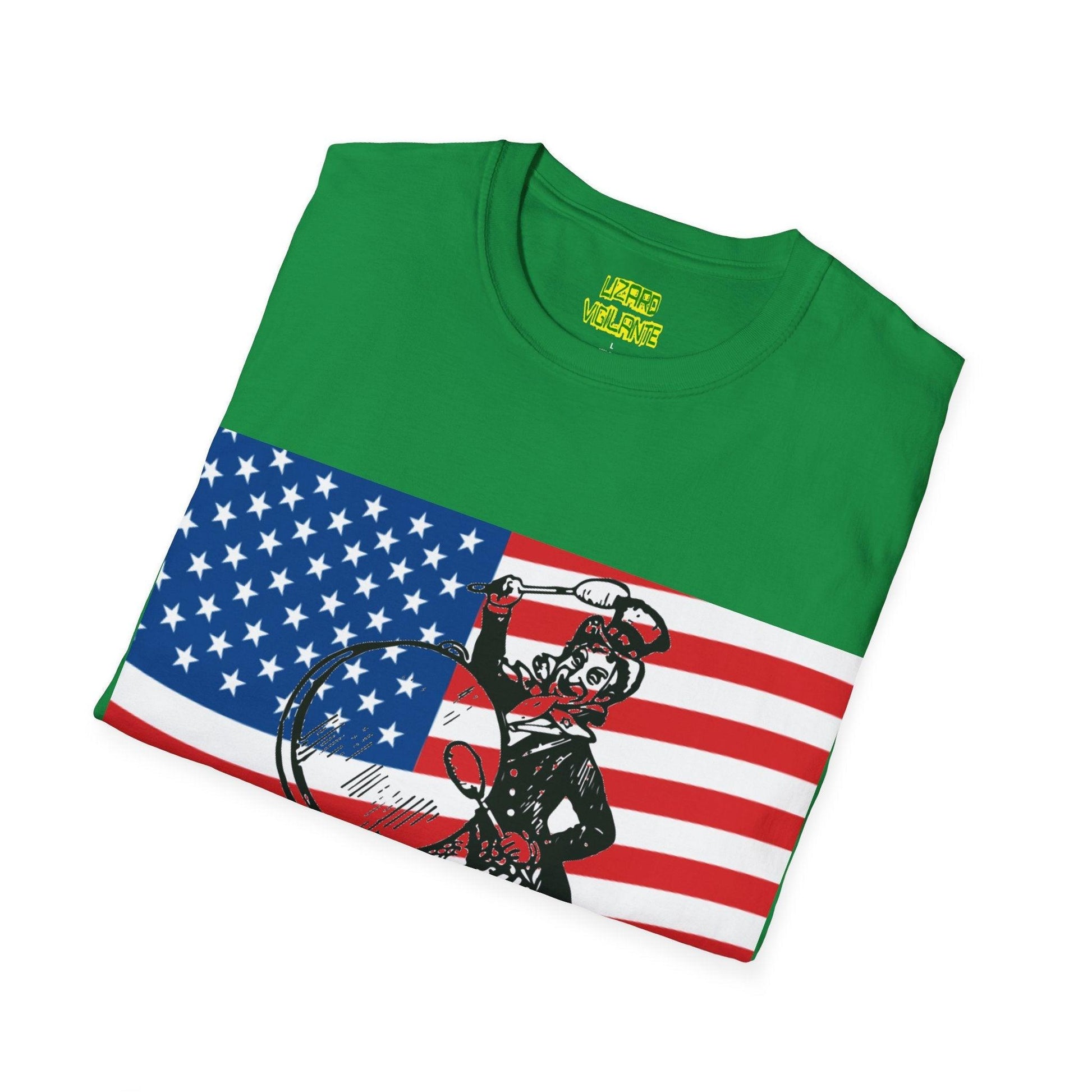 Uncle Sam Drummer American Flag Unisex Softstyle T-Shirt - Lizard Vigilante