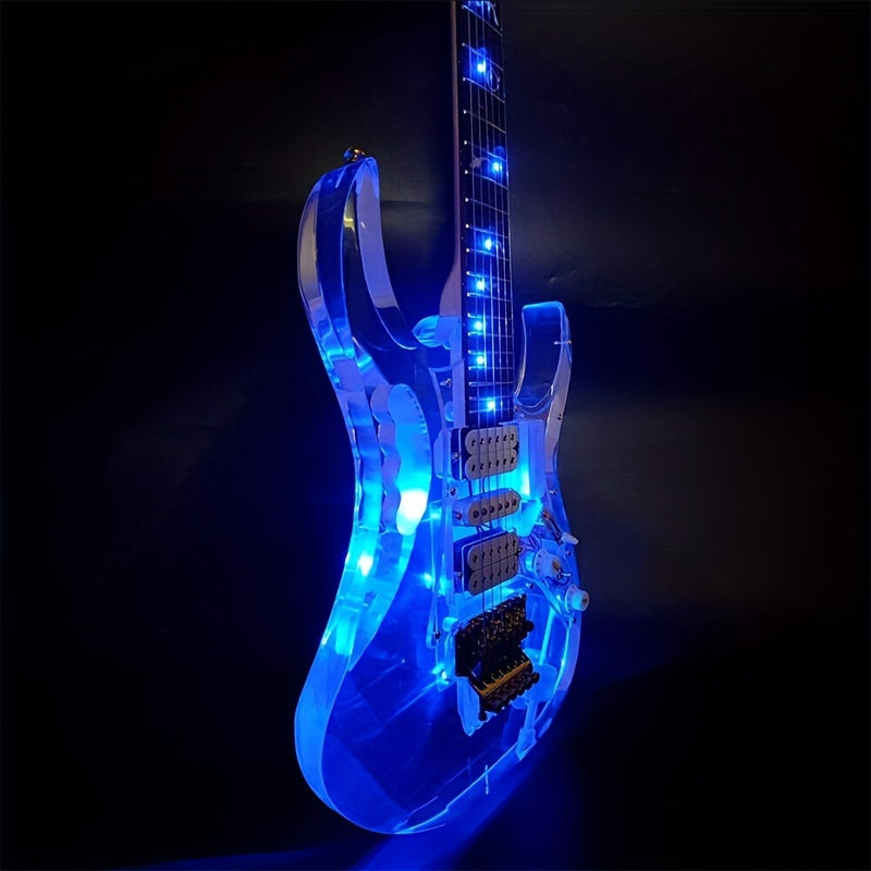 LED Light Electric Guitar – 24 Fret Crystal Acrylic Body, Blue LED Illumination, Maple Neck, Rosewood Fretboard, HSH Pickups – Premium Instrument for All Levels - Premium Electric Guitar from Lizard Vigilante - Just $438.91! Shop now at Lizard Vigilante