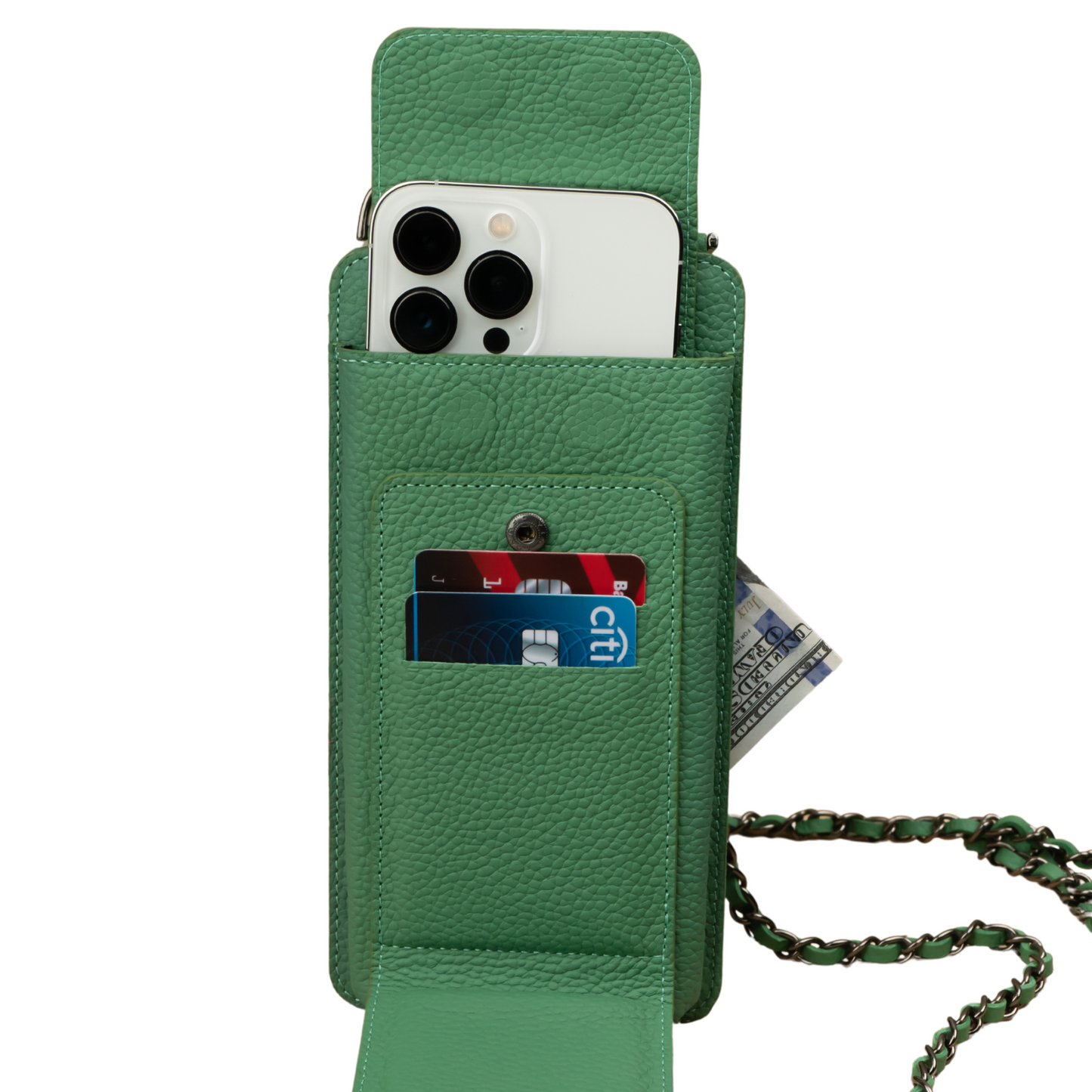 Leather Green Crossbody Bag Phone Wallet - Columbus
