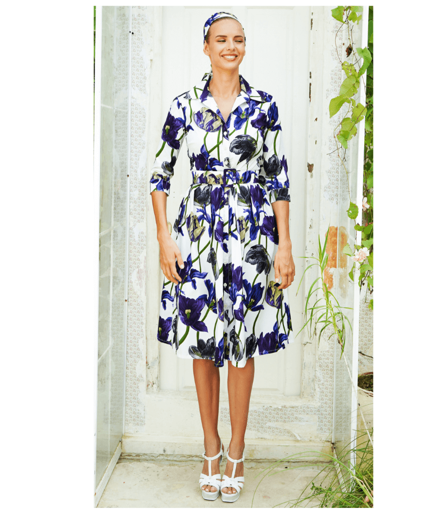 Audrey Dress #1 White Blue Long Dress