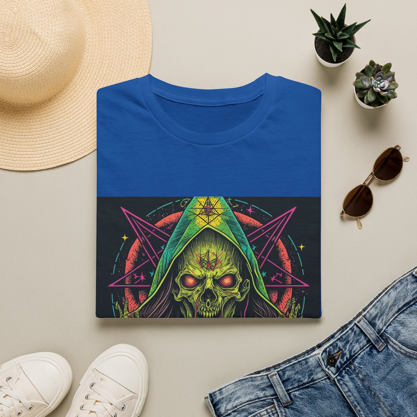 Hooded Skull T-Shirt — Neon Occult Graphic Tee