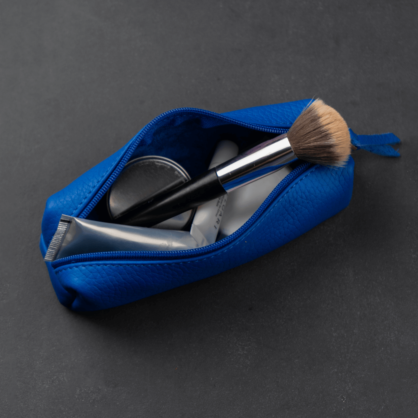 Elegant Leather Makeup Bag - Blue - Aurora
