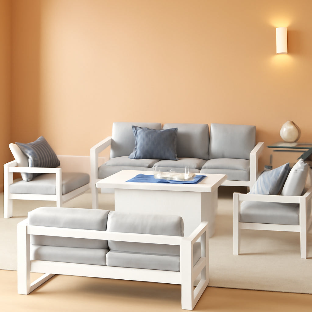 5 Piece Modern Aluminum Patio Set With Fire Pit Table