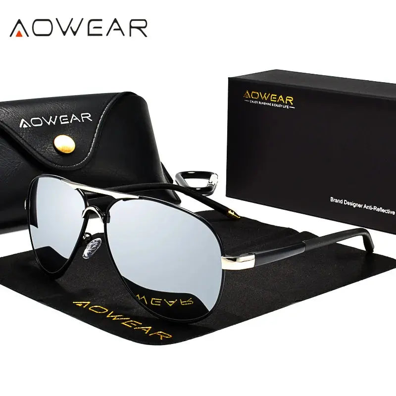 AOWEAR Men's Aviators Sunglasses HD Driving Pilot Sun Glasses Men Polarized Aviation Mirror Sunglass for Menl unettes de soleil homme - Premium sunglasses from Lizard Vigilante - Just $38.99! Shop now at Lizard Vigilante