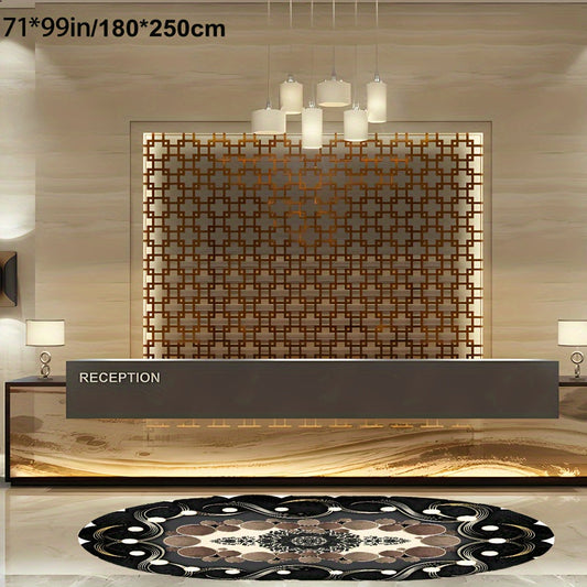 Imitation Cashmere Black Pattern Tan Spotted Oval Floor Mat Large Area Full Padded Premium Light Luxury Premium Sense Carpet Living Room Tea Table Blanket Room Bedside Thickened Household Floor Mat For Hotel