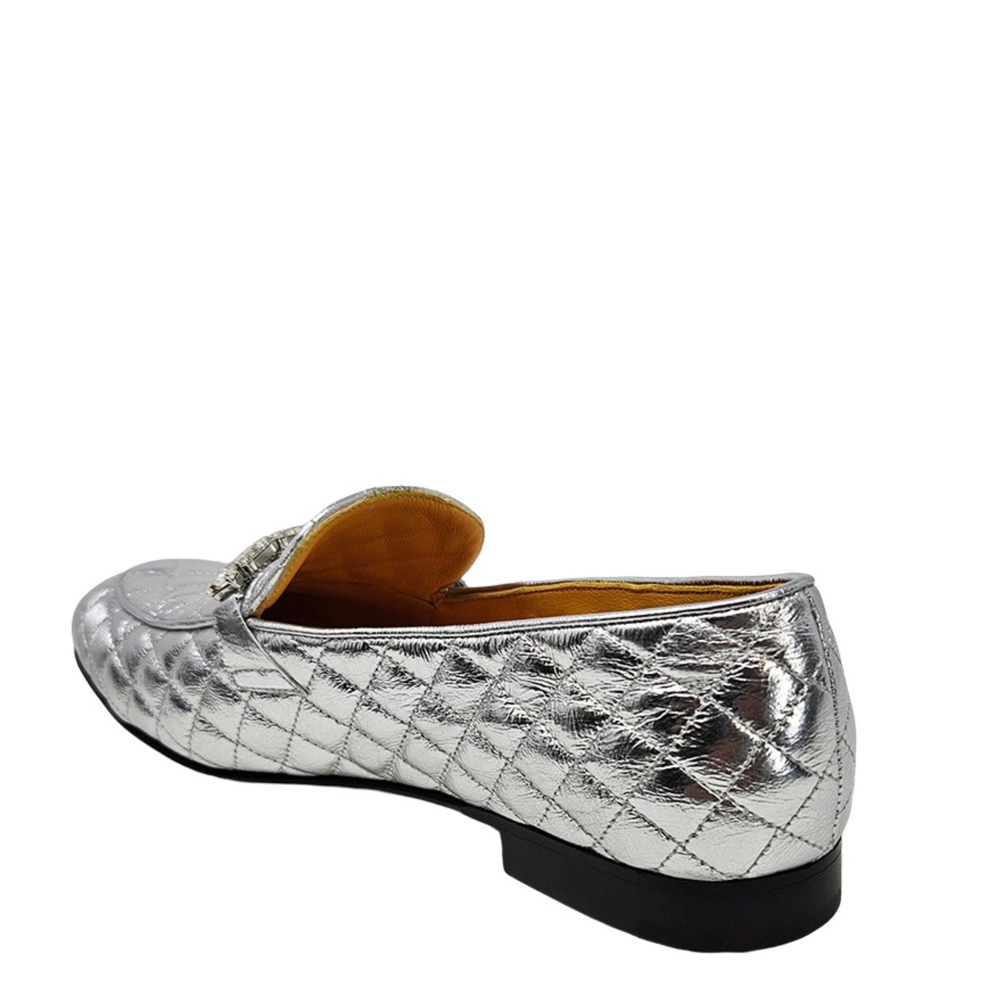 Silver Quilted Flat Loafer