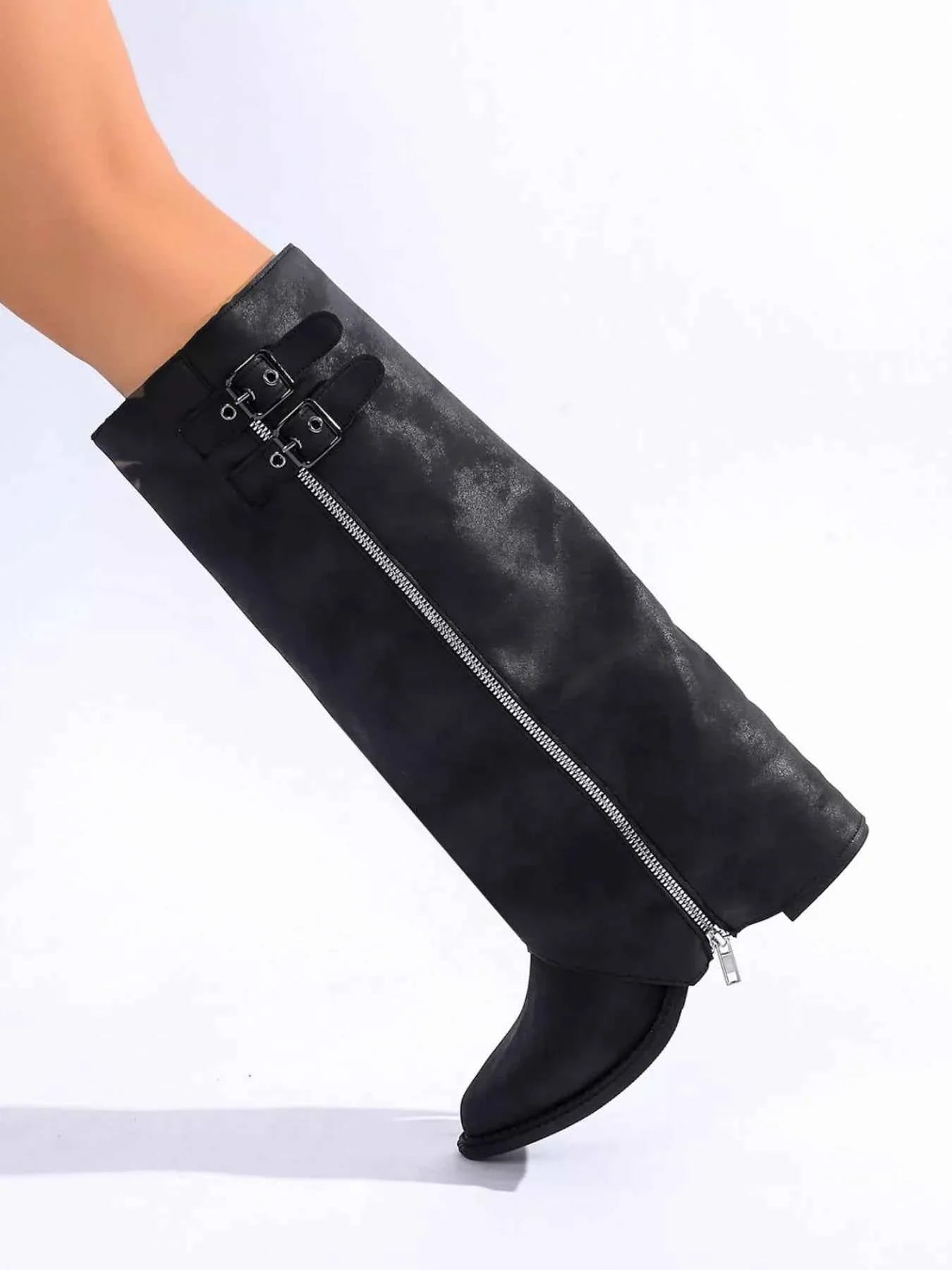 Trendy Black Leather Boots With Zipper