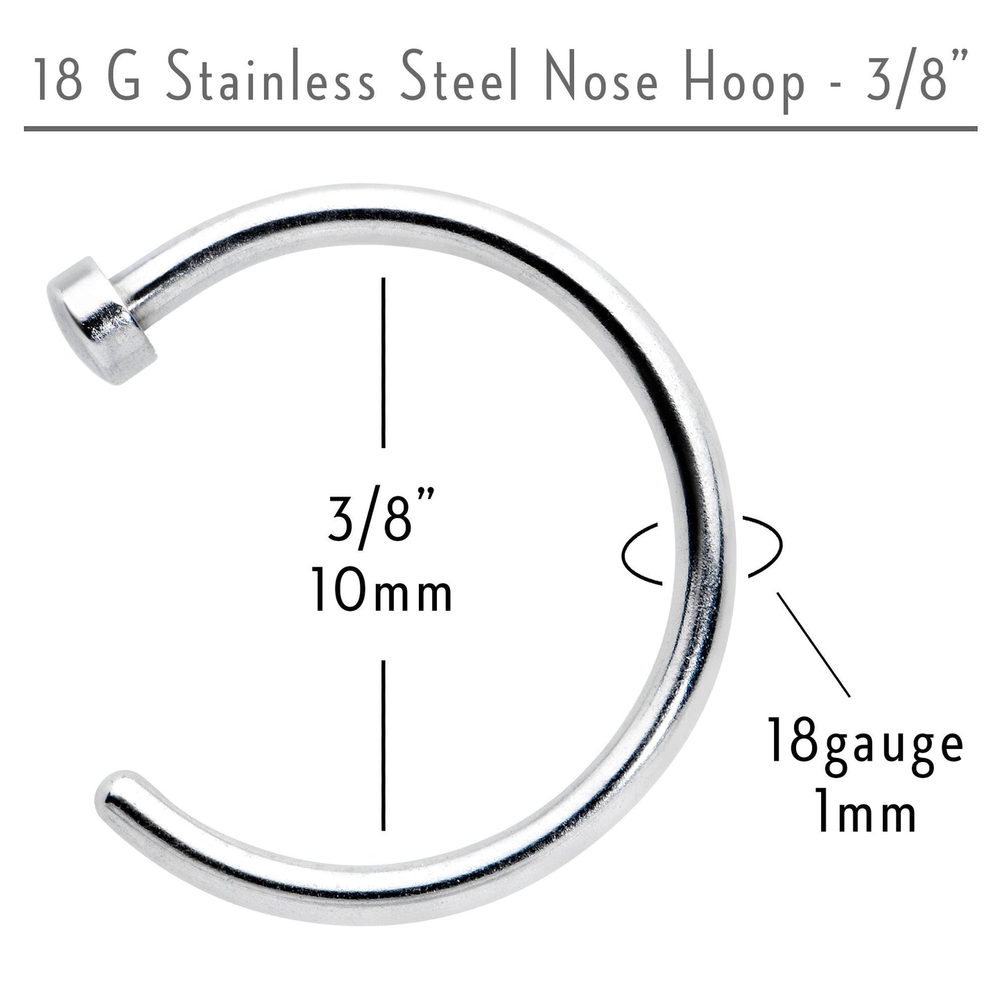 18G Stainless Steel Nose Hoop - 3/8