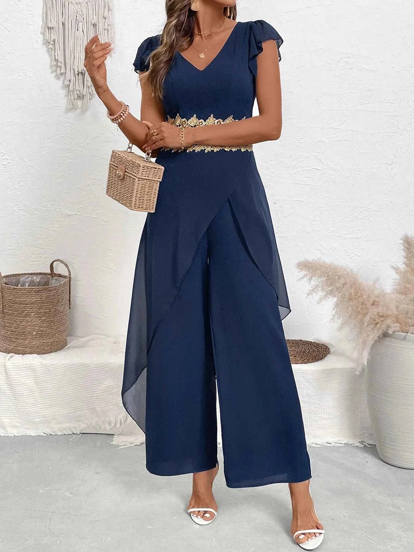 V-Neck Wide : Leg Jumpsuit