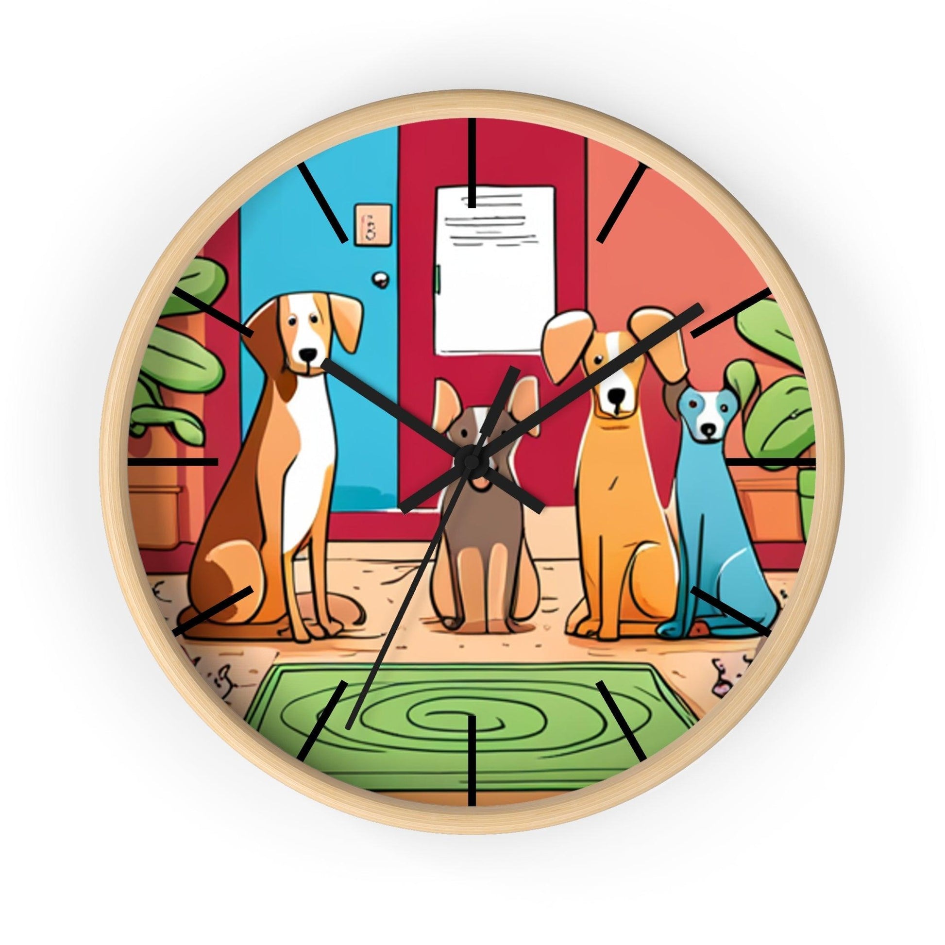 Wall Clock Featuring A Family of Illustrated Dogs - Lizard Vigilante