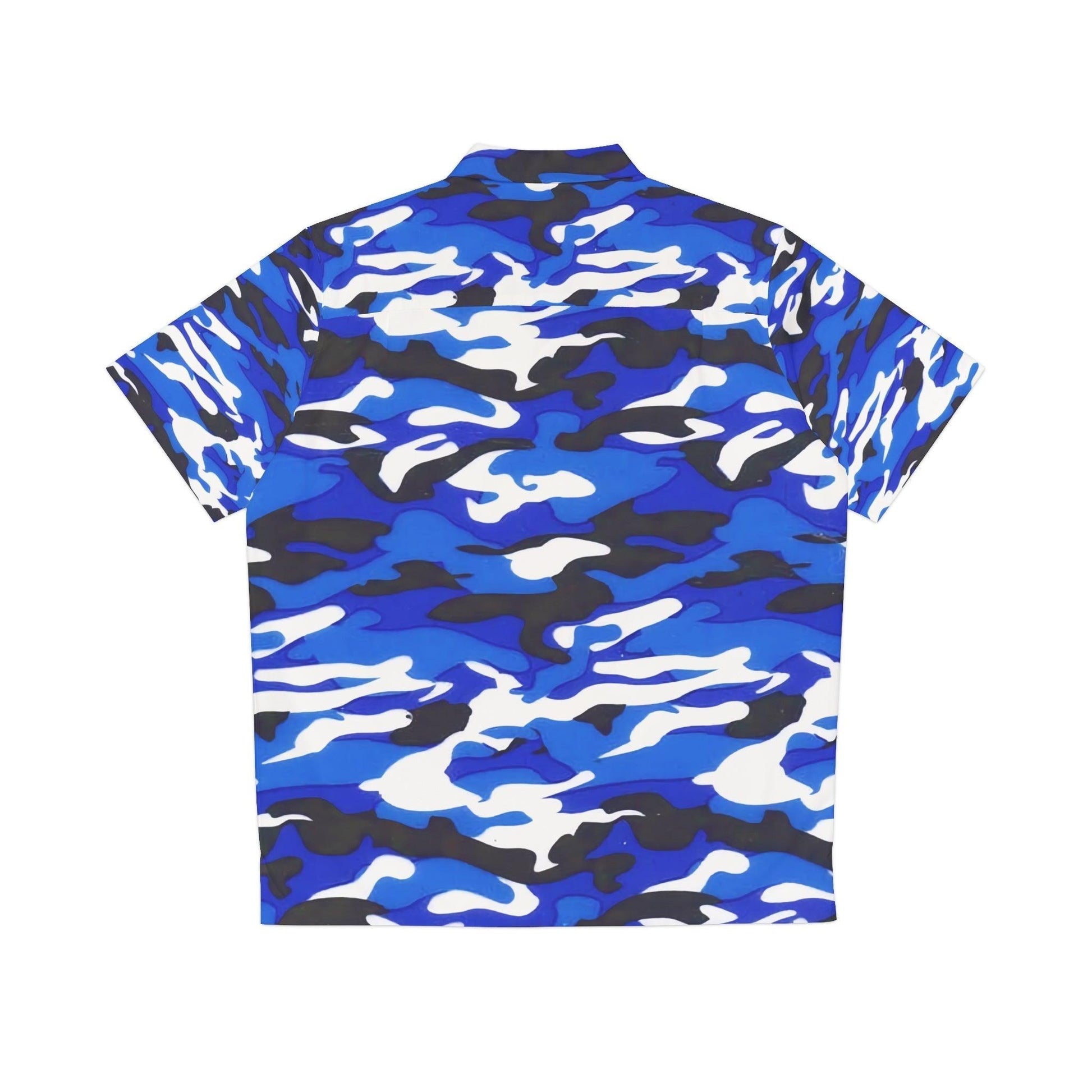 Blue Black White Camo Men's Hawaiian Shirt - Lizard Vigilante