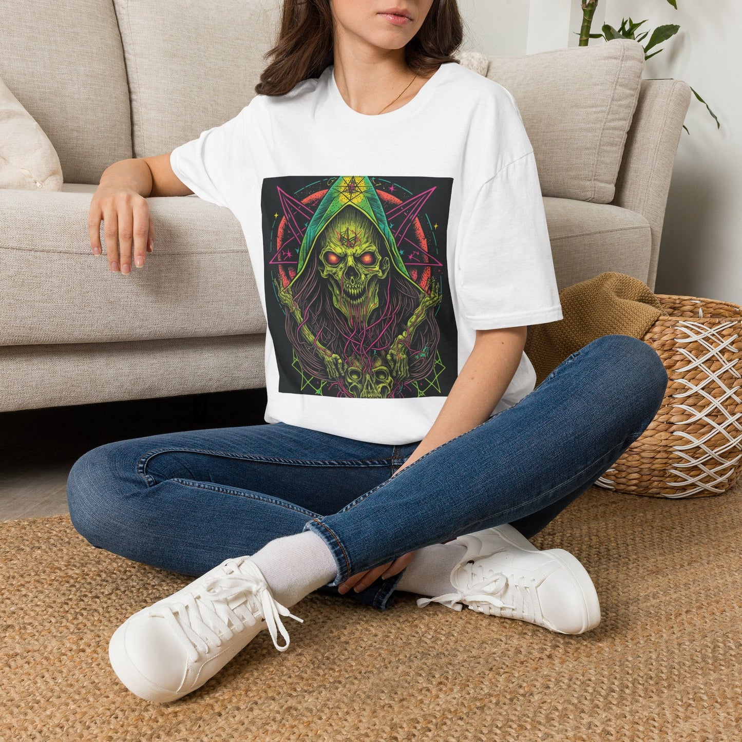 Hooded Skull T-Shirt — Neon Occult Graphic Tee
