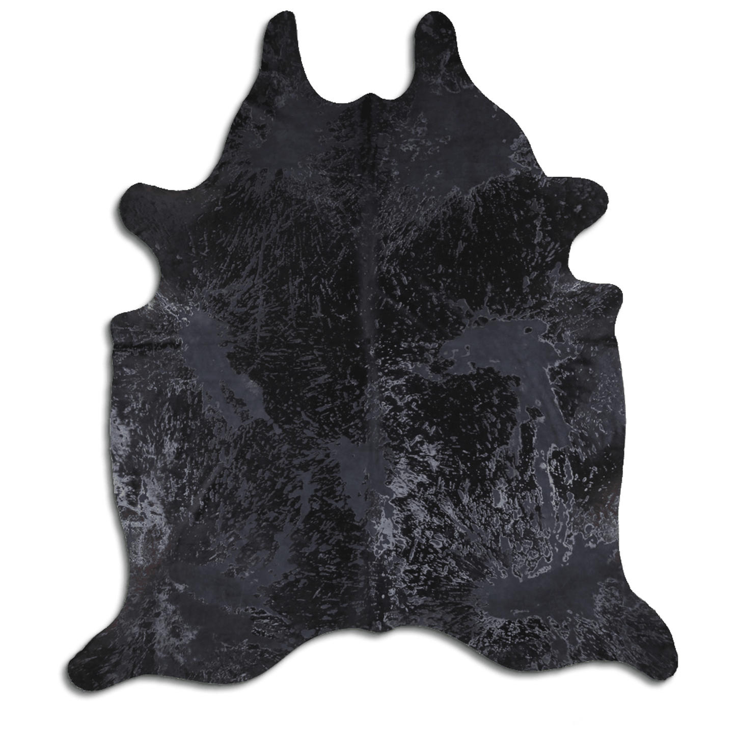Acid Washed Distressed Black Cowhide Area Rug