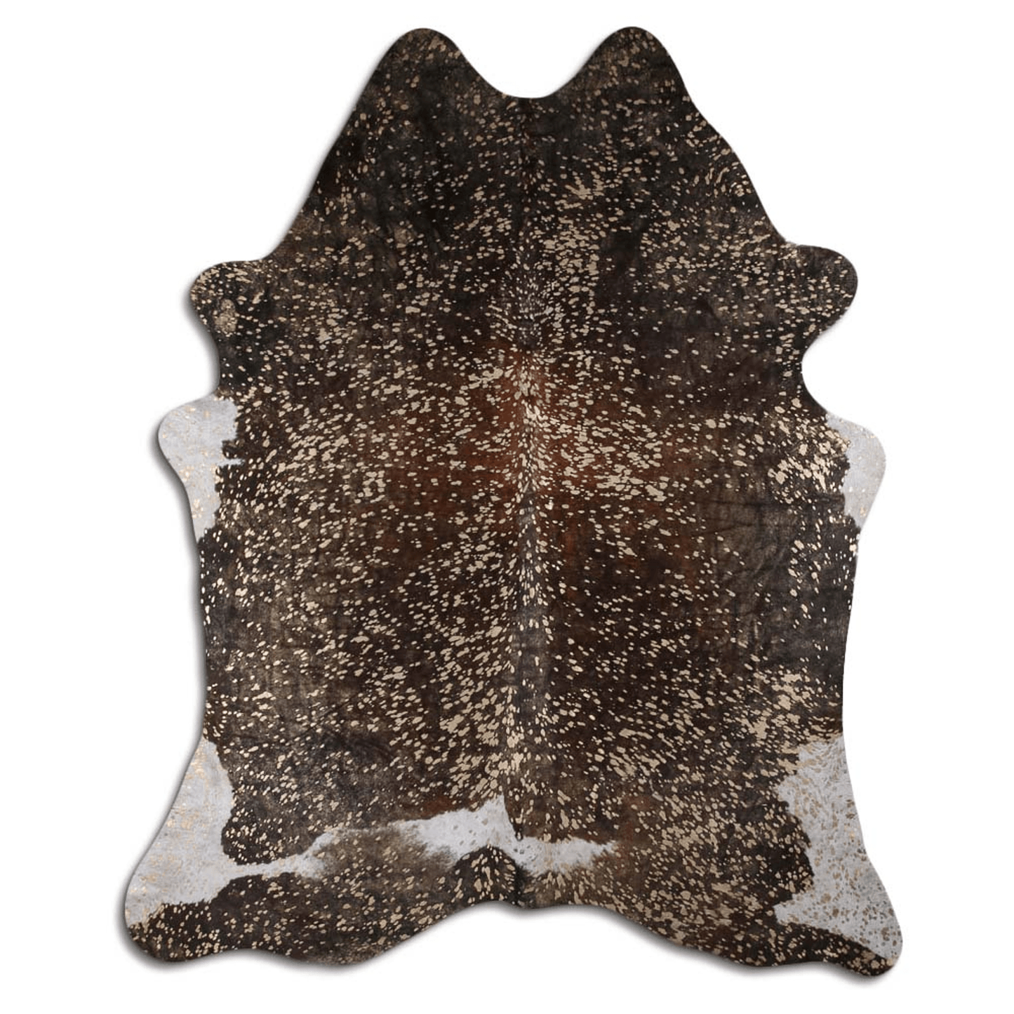 Acid Washed Gold Metallic Cowhide Area Rug In Brown And White
